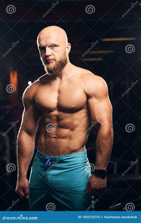 Handsome Muscular Man Standing Shirtless At The Gym Stock Photo Image