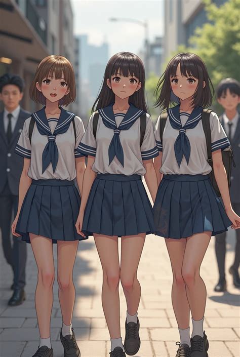 Schoolgirls in short skirts, realistic photo - SeaArt AI