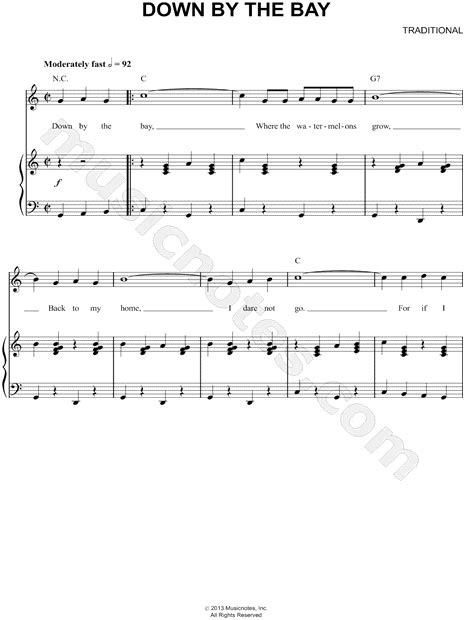 Traditional Down By The Bay Sheet Music In C Major Download And Print Sku Mn0123320