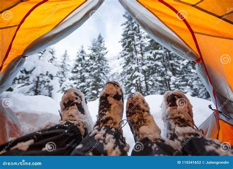 Winter camping on snow stock photo. Image of trekking - 110341652