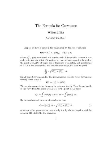 SOLUTION: A vector formula for curvature - Studypool