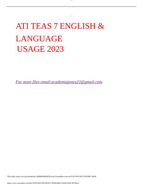 Solution Ati Teas English Language Docx Studypool