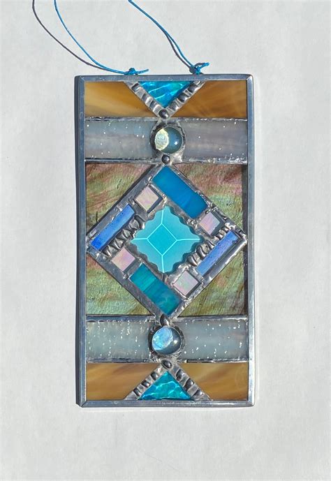 Aztec Glass Art Stained Glass Bevel Design Asymmetrical Art Etsy