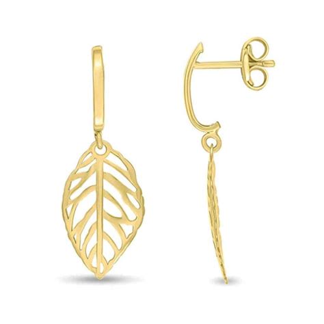 Openwork Leaf Design Ct Gold Drop Earrings Bradley Hatch