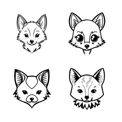 cute kawaii wolf collection set hand drawn line art illustration ...