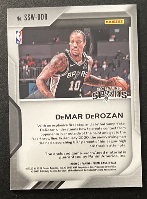 2020 21 Panini Prizm Sensational Swatches SSW DDR DeMar DeRozan MEM