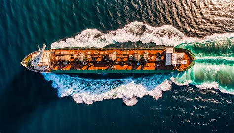 Aerial Top View Of Oil Tanker Ship Sailing On Sea Stock Photo