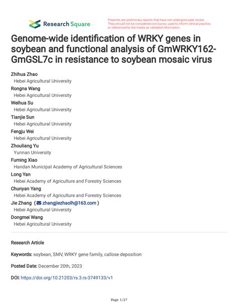 PDF Genome Wide Identification Of WRKY Genes In Soybean And