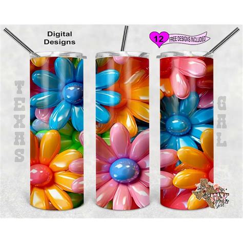 3D Puff Tumbler Wrap Flowers Tumbler Wrap 20oz Sublimation Inspire