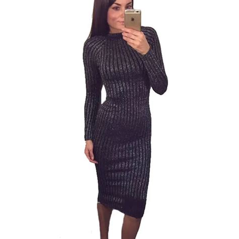 Women Knitted Sweater Dress Skinny Elegant Bodycon Bandage Dress Long