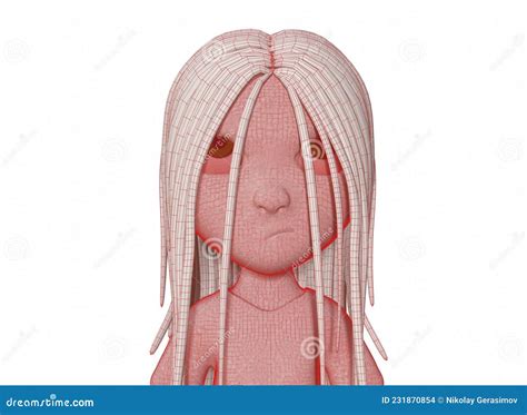 Scary Cartoon Character Horror Girl With Black Hair 3d Rendering Stock