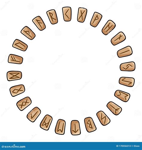 Runic Wreath Of Celtic Symbols. Set Of Wooden Runes In A Circle ...