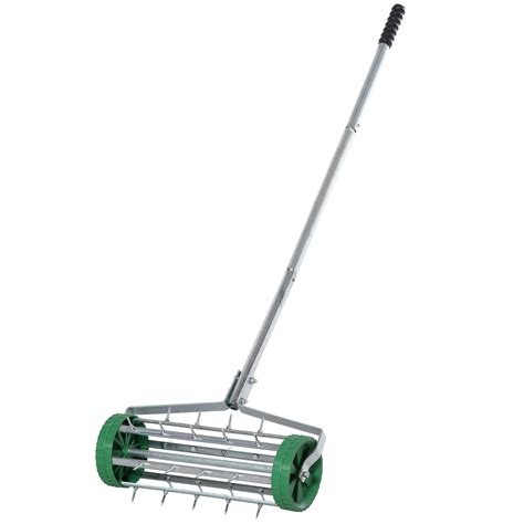 Outsunny Lawn Aerator Roller Green Silver