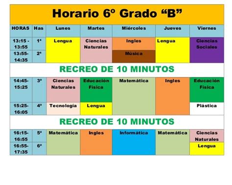 Horario 6to Grado