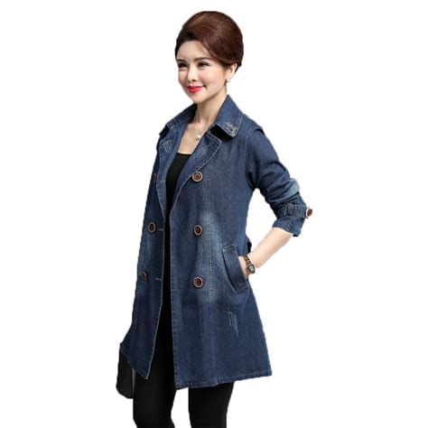 British Style Women Double Breasted Denim Trench Coat Woman Casual