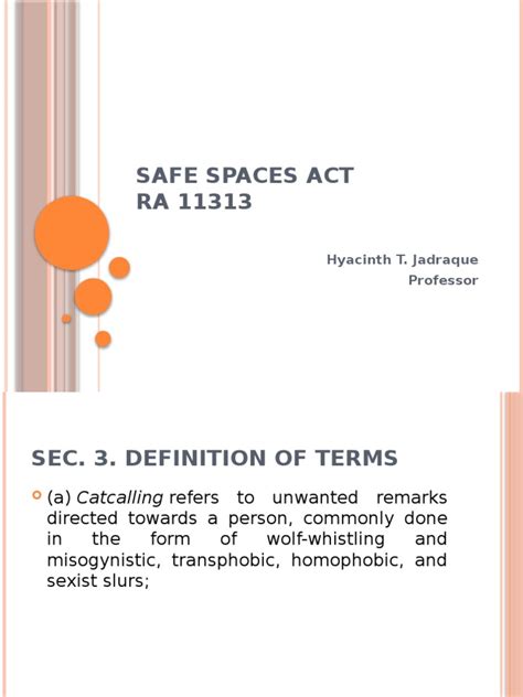 Safe Spaces Act Ra 11313 Hyacinth T Jadraque Professor Download