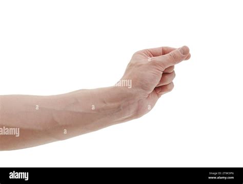 Man Hand To Hold Something With Fingers Isolated On White Background