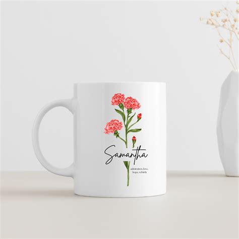 Personalized Birth Flower Coffee Cup With Name Personalized Birth