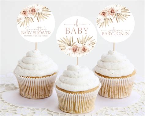 Boho Cupcake Toppers Baby Shower Cupcake Toppers Printable Etsy