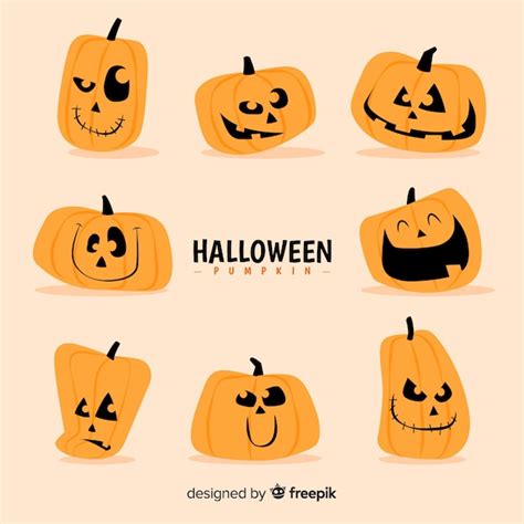 Colecci N De Calabazas De Halloween Con Caras Diferentes Vector Gratis