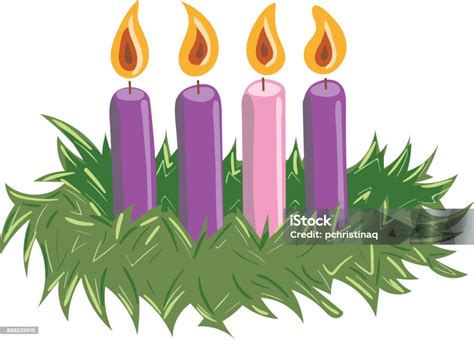 Advent Wreath With Candles Lit Stock Illustration - Download Image Now - Advent Wreath, Candle ...