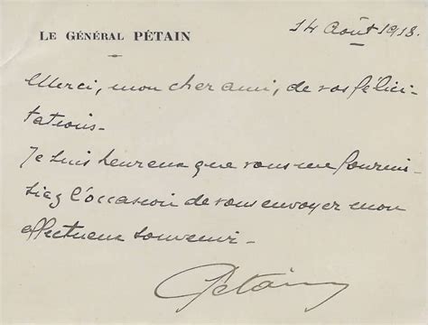 Philippe Petain Carte Autographe Sign E Re Guerre Mondiale