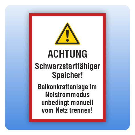 Aufkleber Achtung Schwarzstartfähiger Speicher Aufkleber