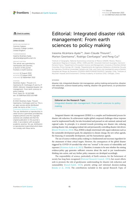 Pdf Editorial Integrated Disaster Risk Management From Earth