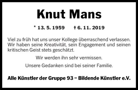 Traueranzeigen Von Knut Mans Rz Trauer De