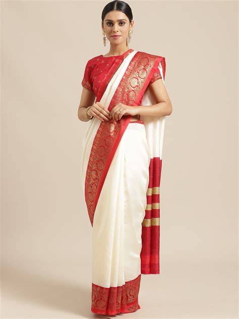 Off White Saree With Red Border Dresses Images 2022