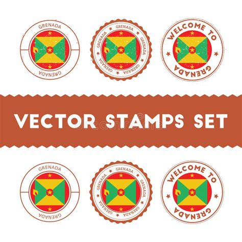 Grenadian Flag Rubber Stamps Set Stock Vector Illustration Of