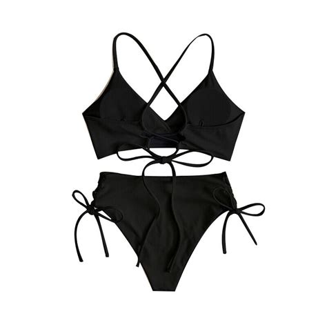 Sexy Bikini Women Swimsuit Lace Up Ribbed Swimwear High Waist Bikinis Set Summer Beach Bathing