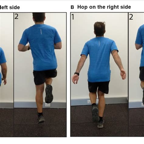 | Images demonstrating performance of single leg heel raises on the (A ...