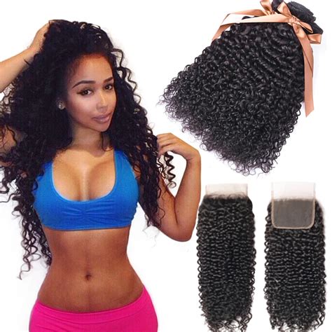 Kinky Curly Human Hair Bundles With Closure 4x4 Lace Closure With Budles 3 Bundleshuman Hair