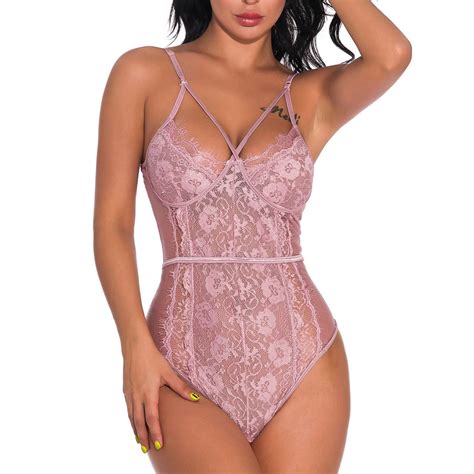 Seaopen Lace Body Suits Women Womens Halter Plunging Teddy Lingerie