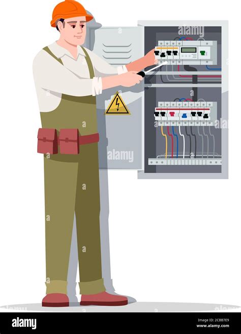 Electrician Semi Flat Rgb Color Vector Illustration Technician In