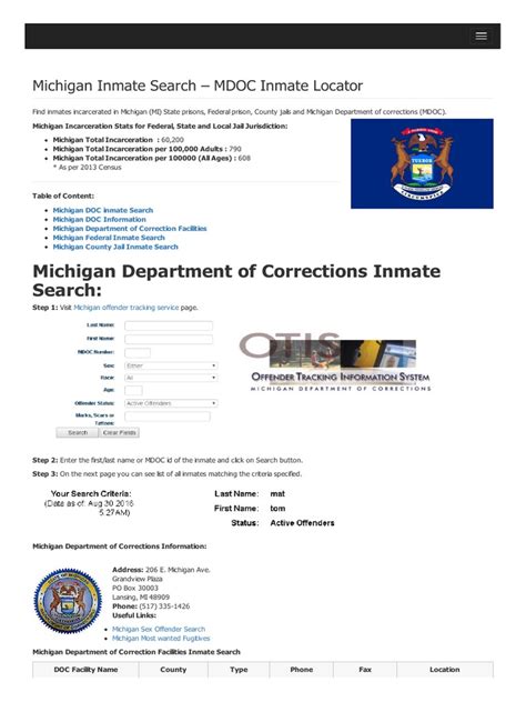 Michigan Inmate Search Department of Corrections Lookup | PDF ...