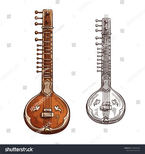 Sitar Instrument Drawing