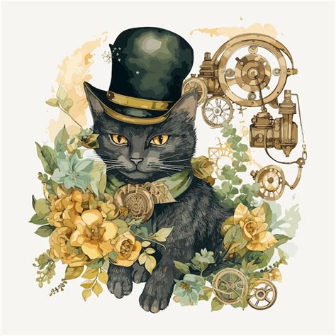 Premium Vector Steampunk Cat Vintage Vector Illustration For Tshirt