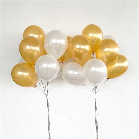 Helium Balloons Bouquet Pearl Gold And White Helium Balloons