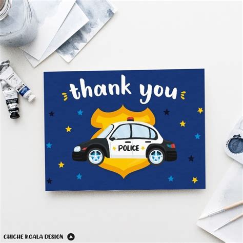 A Thank You Card With A Police Car On It