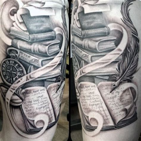 75 Awesome Book Tattoos For Men Book Tattoo Bookish Tattoos Quill