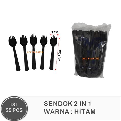 Jual ISI 25PCS Sendok Garpu 2in1 HITAM Sendok Makan Garpu Makan