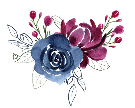 Navy And Burgundy Watercolor Clip Art Floral Designs Etsy In