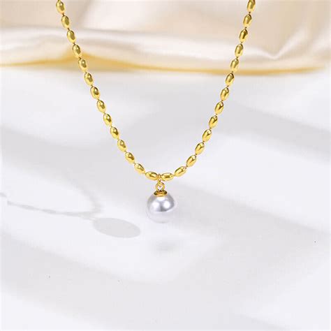 French Light Luxury Imitation Pearl Pendant Oval Bead Chain Necklace