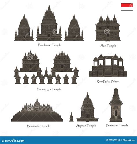 The Ancient Javanese Hindu-Buddhist Temples of Indonesia Stock Vector ...