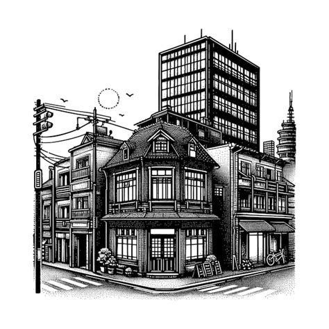 Un Dibujo En Blanco Y Negro De Un Edificio Con Un Letrero Que Dice Pub