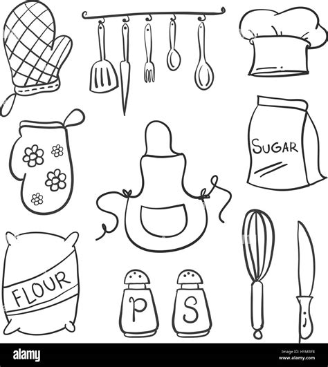 Kitchen Set Element Doodle Style High Resolution Stock Photography And