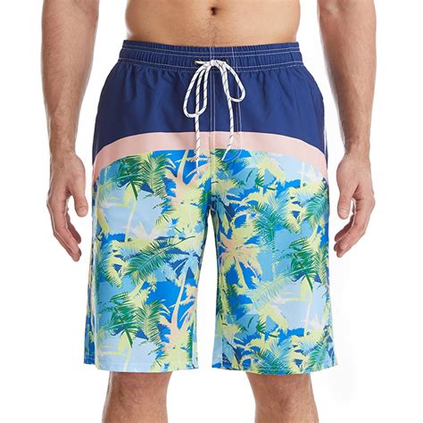 Zhuashum Men Swimming Shorts Quick Drying Loose Surfing Stripe Pattern Fashion Casual Beach