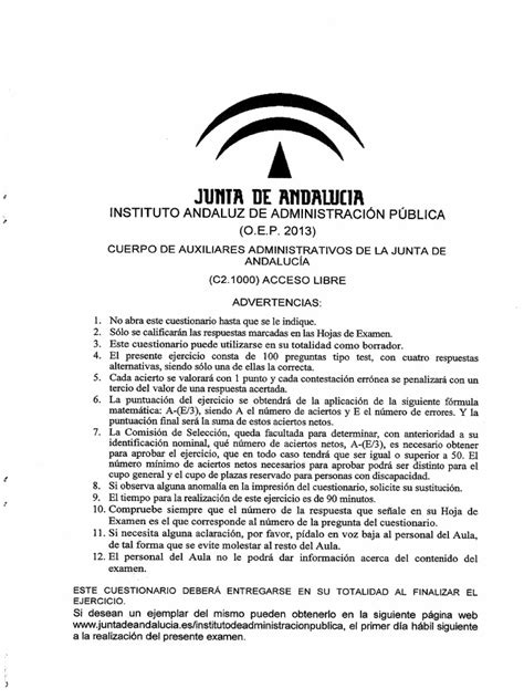 Examen Auxiliar Administrativo Junta Andalucia 2013 Pdf Pdf